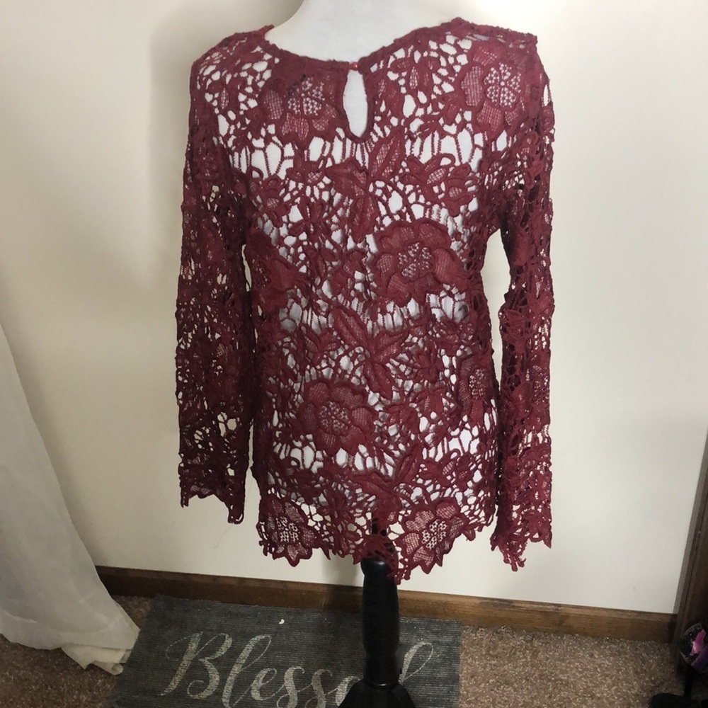 It’s Pink red floral long sleeve shirt size Large - Picture 5 of 9